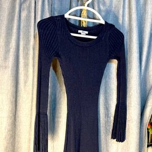 Knitted bell sleeve navy blue dress